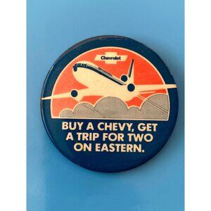 Vintage 70s Pinback Buy A Chevy Get A Trip For Two on Eastern Airlines
